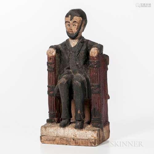 Carved and Painted Pine Seated Figure of Abraham Lincoln