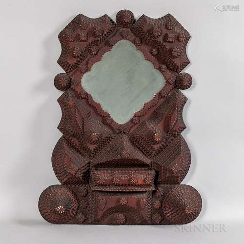 Elaborate Tramp Art Frame with Mirror