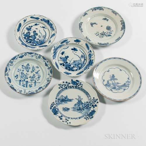 Six Blue and White Export Porcelain Plates