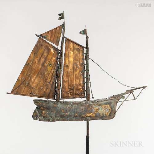 Molded and Sheet Copper Two-masted Schooner Weathervane