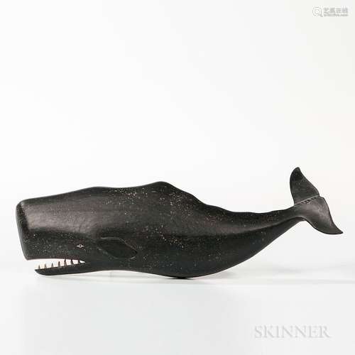 Carved and Painted Wooden Sperm Whale Plaque