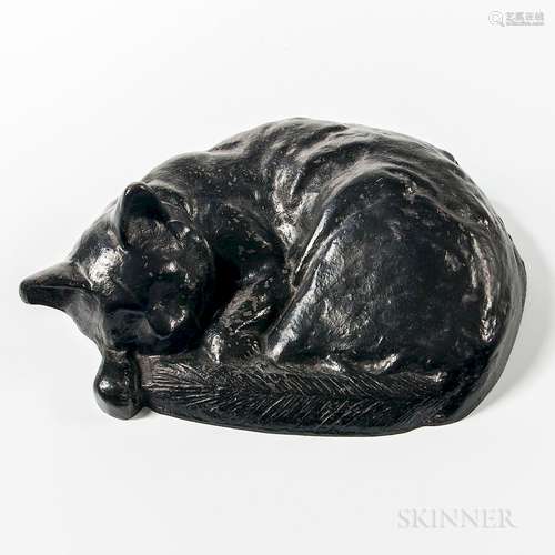 Black-painted Cast Iron Sleeping Cat Doorstop