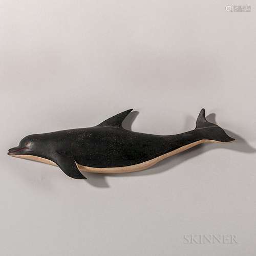 Carved and Painted Wooden Dolphin Plaque