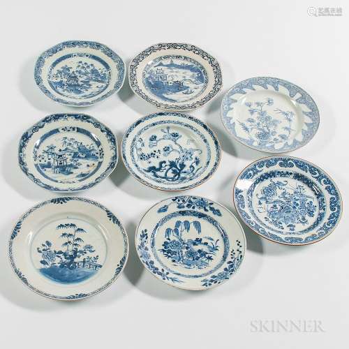 Eight Blue and White Export Porcelain Plates