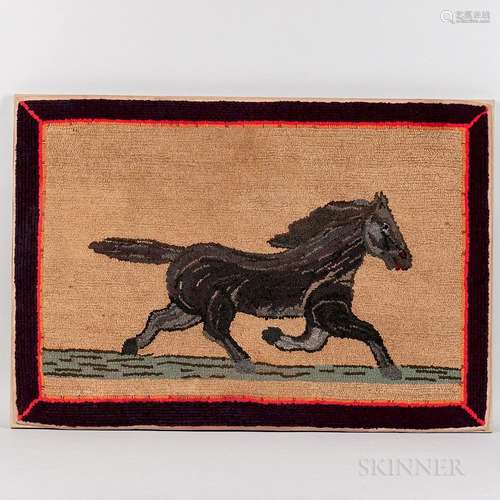 Large Hooked Rug with Trotting Horse