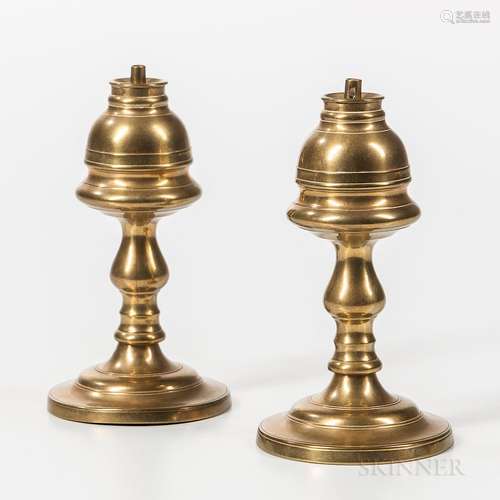 Pair of Brass Whale Oil Lamps