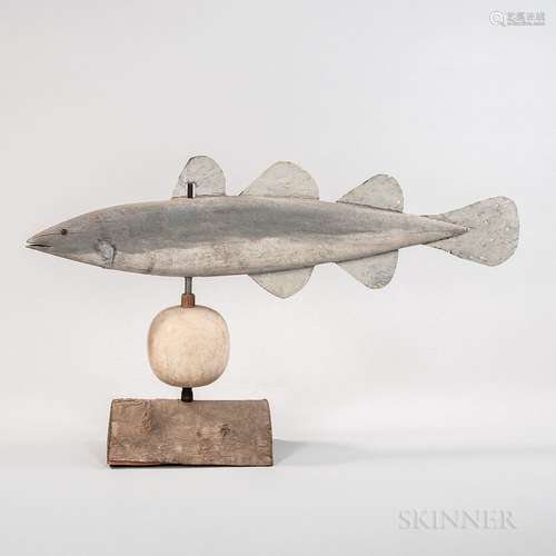 Light Gray-painted Pine and Tin Fish Weathervane