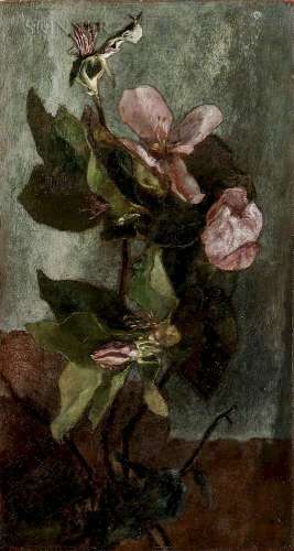 John La Farge (American, 1835-1910)  Quince Blossoms with Tree Trunk