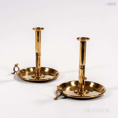 Pair of Large English Brass Chambersticks