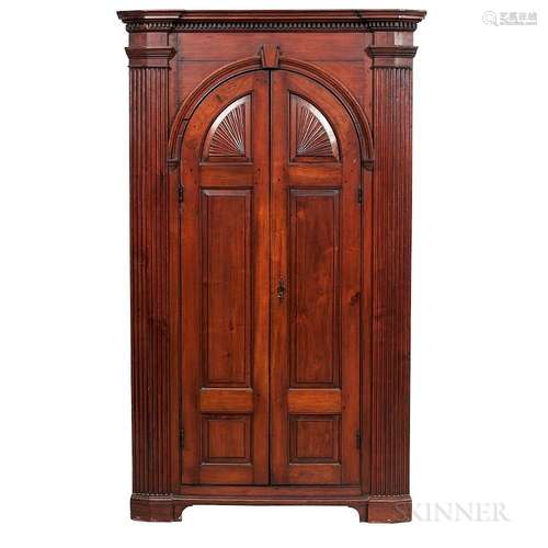 Large Carved Walnut Architectural Corner Cupboard