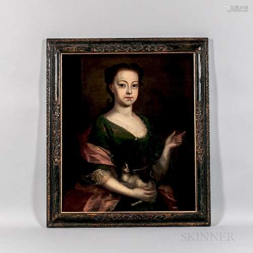 English School, 18th Century  Portrait of a Young Woman with Her Dog