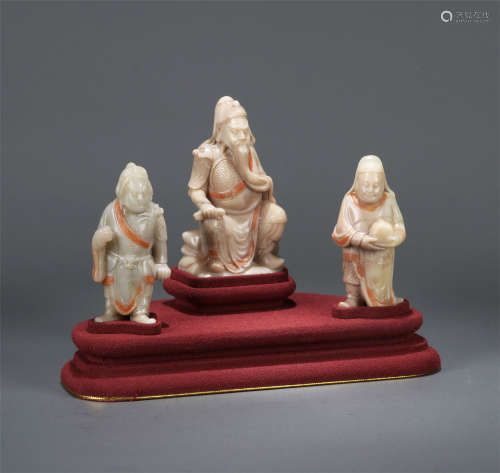 CHINESE SOAPSTONE SEATED GENERAL WITH GUARDS