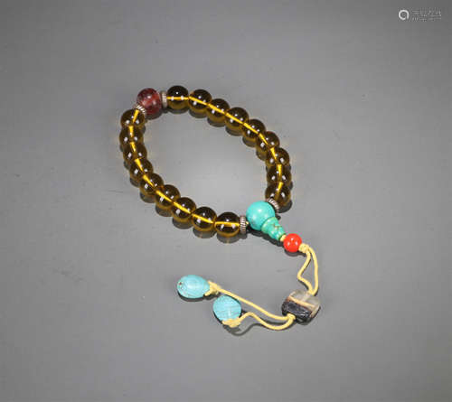 CHINESE YELLOW ROCK CRYSTAL BEAD BRACELET