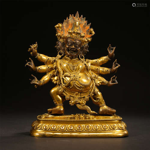 TIBETAN GILT BRONZE STANDING SAMANTAKA