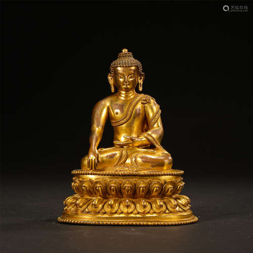 CHINESE GILT BRONZE SAETED SAKAYMUNI