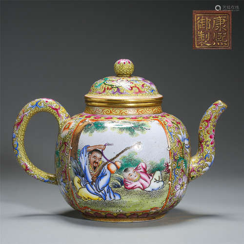 CHINESE ENAMEL YIXING ZISHA CLAY TEA POT