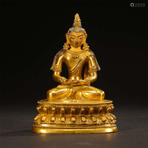 TIBETAN GILT BRONZE SEATED BUDDHA