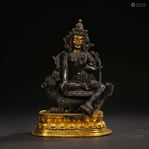 CHINESE PARTLY GILT BRONZE SEATED BUDDHA