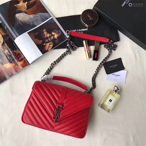 YSL SAINT LAURENT BAG COLLEGE MONOGRAM IN RED LEATHER