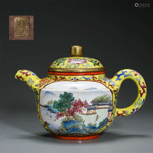 CHINESE ENAMEL YIXING ZISHA CLAY TEA POT