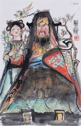 CHINESE SCROLL PAINTING OF MAN WITH GIRL