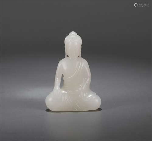 CHINESE WHITE JADE SEATED BUDDHA