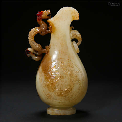 CHINESE NEPHRITE JADE DRAGON HANDLE KETTLE