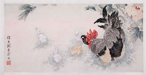 CHINESE SCROLL PAINTING OF CHICKEN AND FLOWER