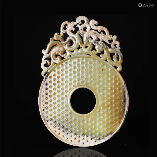 CHINESE WHITE JADE DRAGON BI DISK