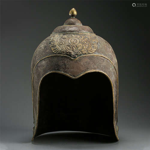 CHINESE PARTLY GILT SILVER WARRIOR HELMET