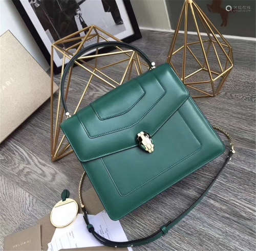 BVLGARI SERPENTI FOREVER GREEN FLAP LEATHER SHOULDER BAG