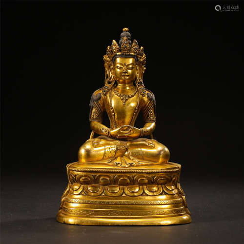 TIBETAN GILT BRONZE SEATED BUDDHA