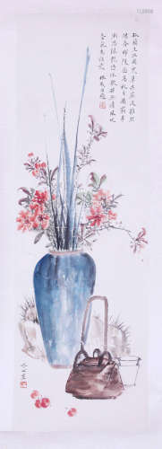 CHINESE SCROLL PAINTING OF FLOWER IN VASE