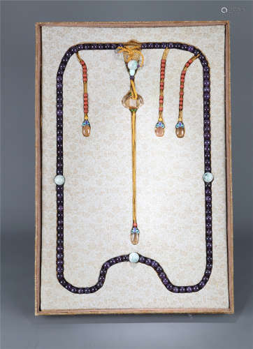 CHINESE PURPLE ROCK CRYSTAL BEAD CHAOZHU COURT NECKLACE