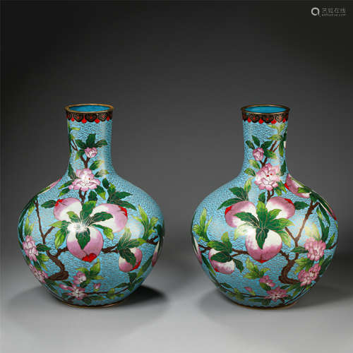 PAIR OF CHINESE CLOISONNE PEACH TIANQIU VASE