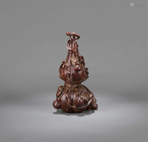 CHINESE HARDWOOD HUANGHUALI DOUBLE GOURD VASE