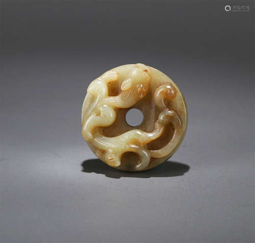 CHINESE YELLOW JADE DRAGON BI DISK