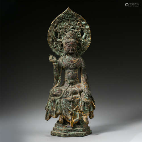 CHINESE GILT BRONZE SEATED GUANYIN NORTHERN WEI DYNASTY