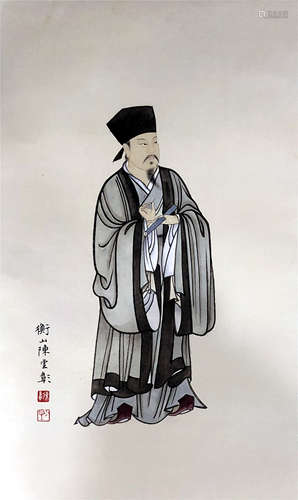 CHINESE SCROLL PAINTING OF MAN WITH SCROLL