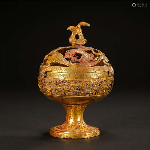 CHINESE PURE GOLD LIDDED BOSHAN CENSER