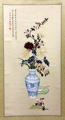 CHINESE SCROLL PAINTING OF FLOWER IN VASE