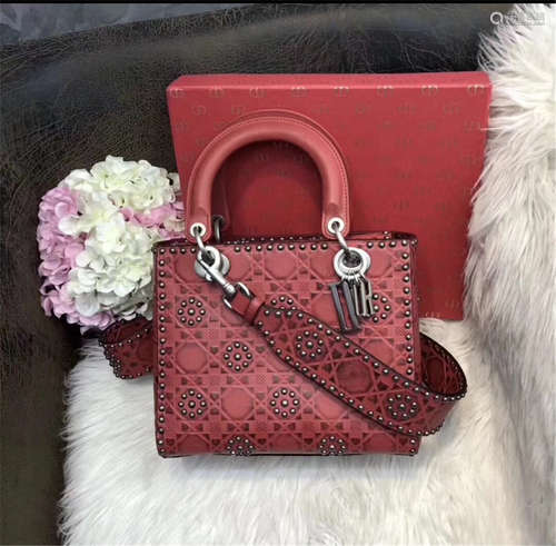 LADY DIOR BAG IN RED CANNAGE LAMSKIN