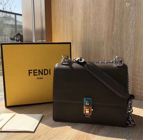 FENDI KAN I SMALL BLACK LEATHER MINI BAG