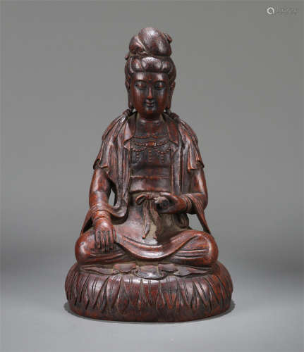 CHINESE BAMBOO SEATED GUANYIN WITH BOOK