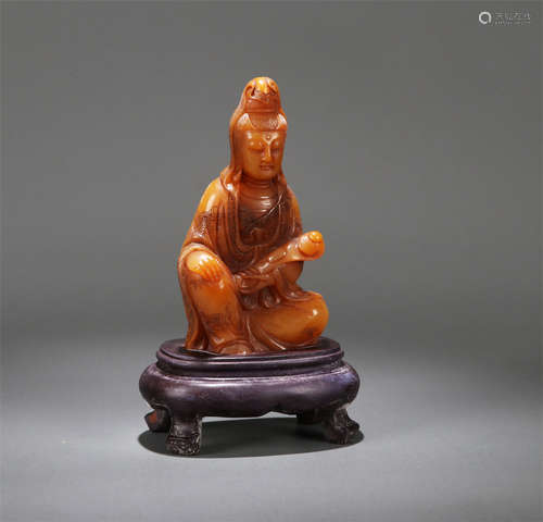 CHINESE TIANHUANG STONE SEATED GUANYIN