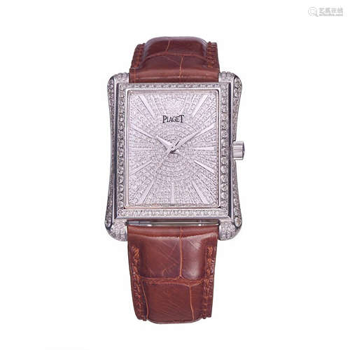 PIAGET DIAMOND DIAL BROWN LEATHER WATCH