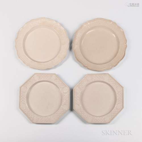 Two Pairs of Staffordshire Press-molded Salt-glazed Stoneware Plates