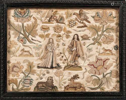 Stumpwork Picture of Charles II and Catherine of Braganza