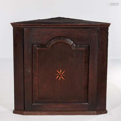 Small Oak Compass Star-inlaid Hanging Corner Cupboard