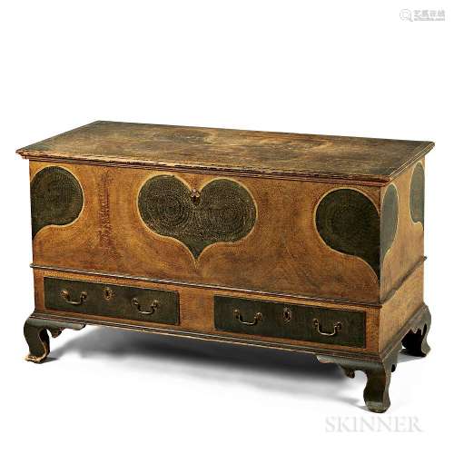 Putty-painted and Heart-decorated Poplar Blanket Chest over Two Drawers